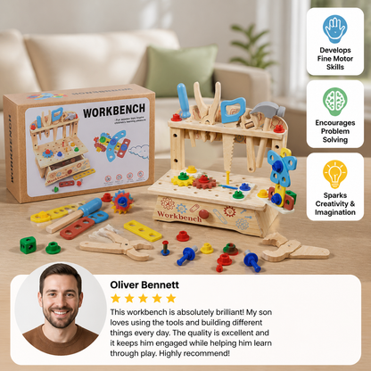 Wooden Kids Workbench & Tool Set – DIY Construction & Fine Motor Skills Learning Toy