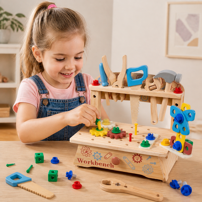 Wooden Kids Workbench & Tool Set – DIY Construction & Fine Motor Skills Learning Toy