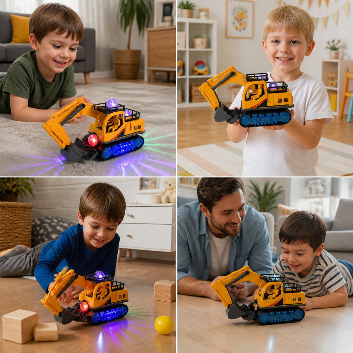 Electric Excavator Toy with Disco Ball, Music & Bump-and-Go Action
