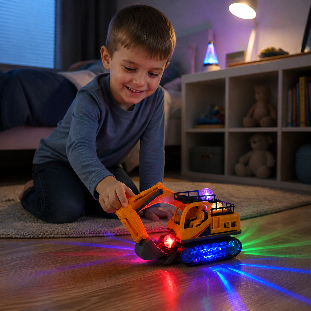 Electric Excavator Toy with Disco Ball, Music & Bump-and-Go Action