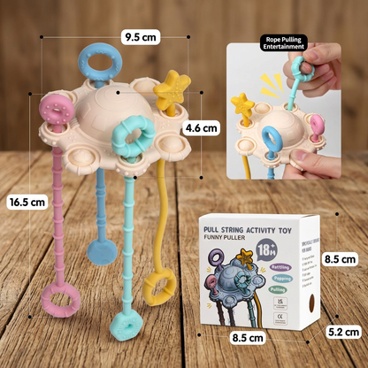 Montessori Sensory Pull & Explore Teething Toy – Silicone Pull Cord for Tactile Learning & Gum Relief