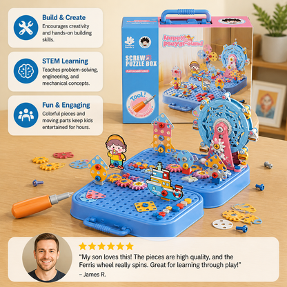 DIY Kids Engineering Tool Box with Building Board, Ferris Wheel & Electric Drill