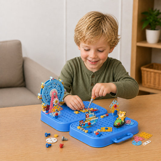 DIY Kids Engineering Tool Box with Building Board, Ferris Wheel & Electric Drill