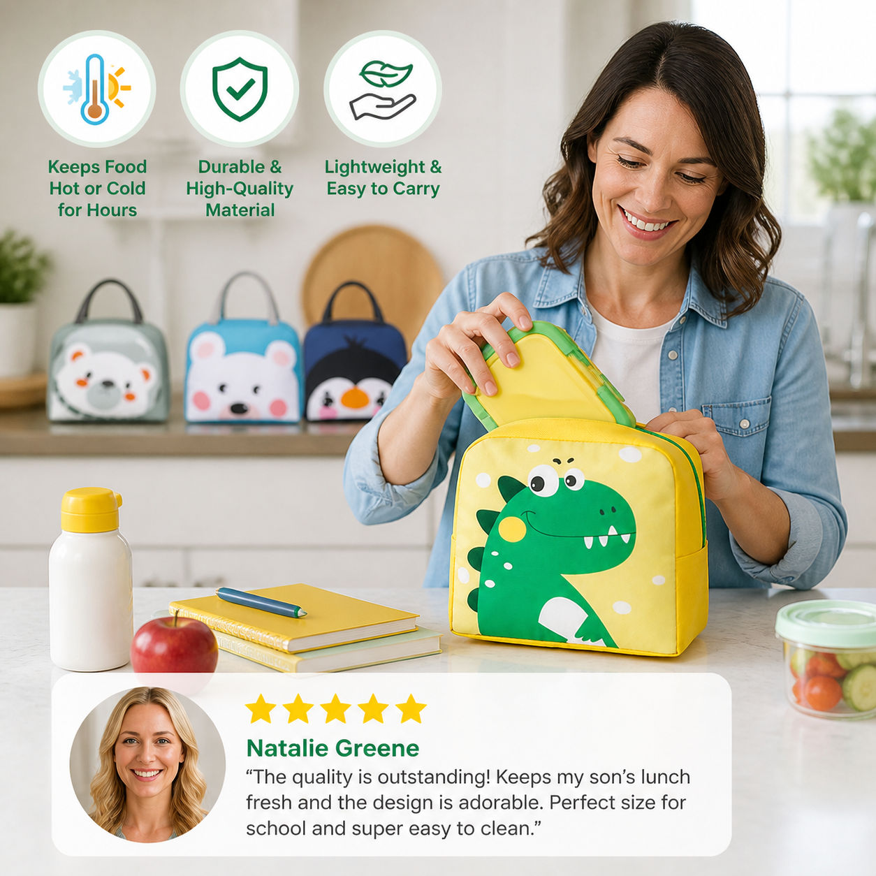 Cartoon Animal Insulated Lunch Bag for Kids