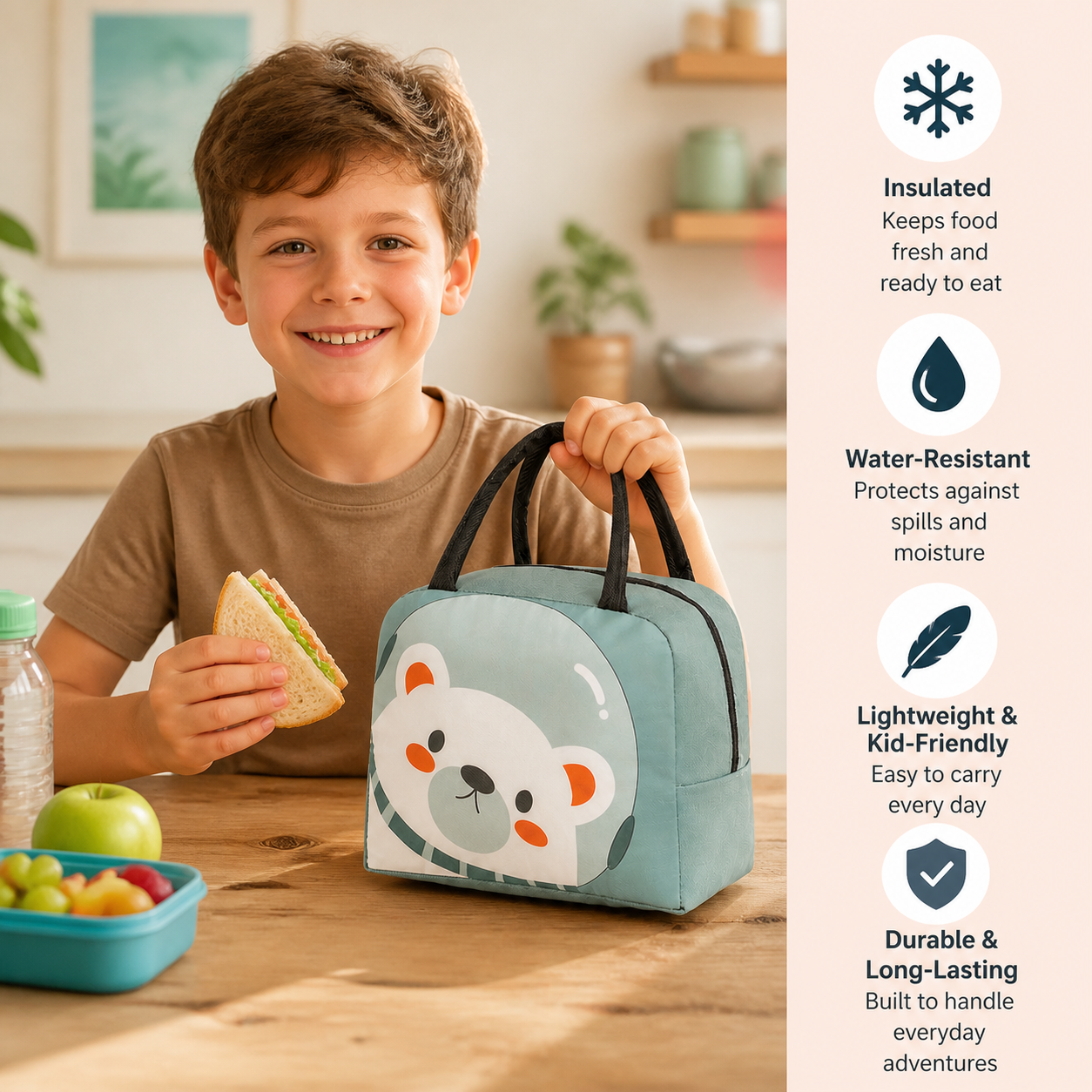 Cartoon Animal Insulated Lunch Bag for Kids