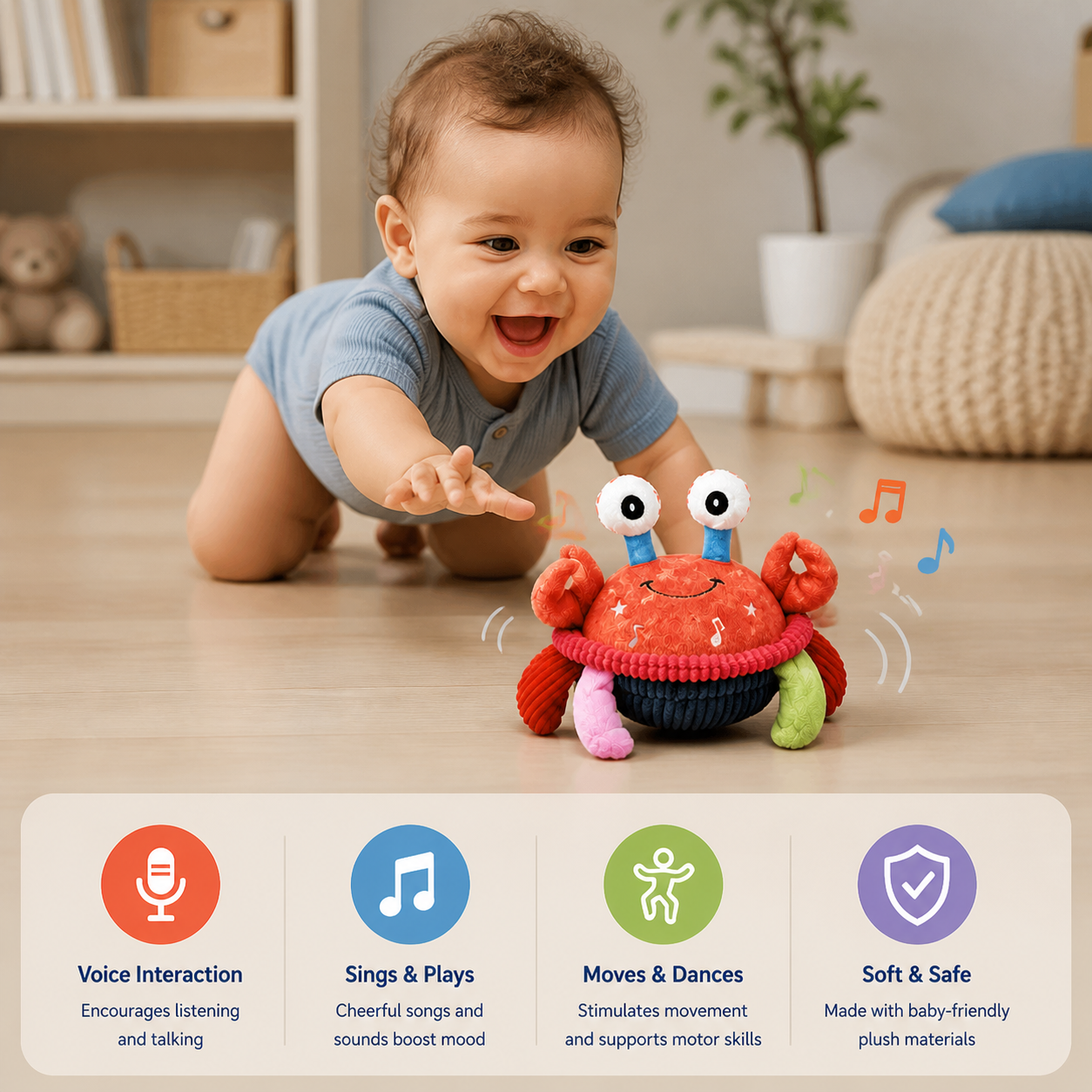 Interactive Musical Crab with Voice Function – Moving Educational Toy for Babies