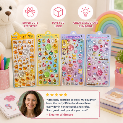 3D Squishy Pet Paw Stickers – Cute Puffy Stickers for Kids
