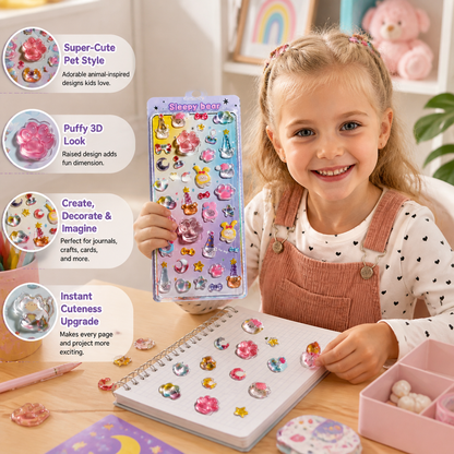 3D Squishy Pet Paw Stickers – Cute Puffy Stickers for Kids
