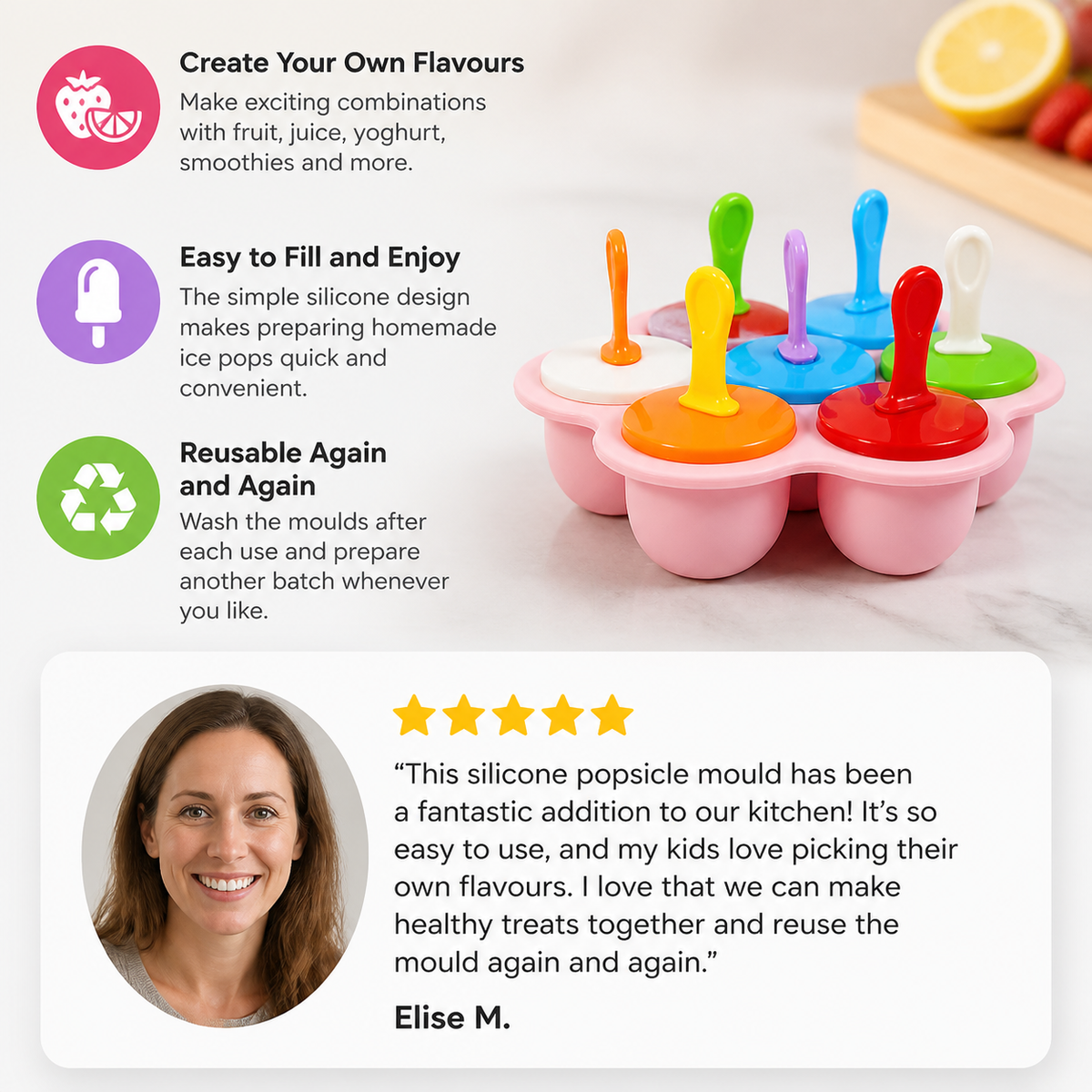 7-Piece Silicone Popsicle Mold – Reusable Ice Pop Maker for Kids