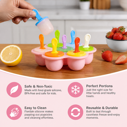 7-Piece Silicone Popsicle Mold – Reusable Ice Pop Maker for Kids