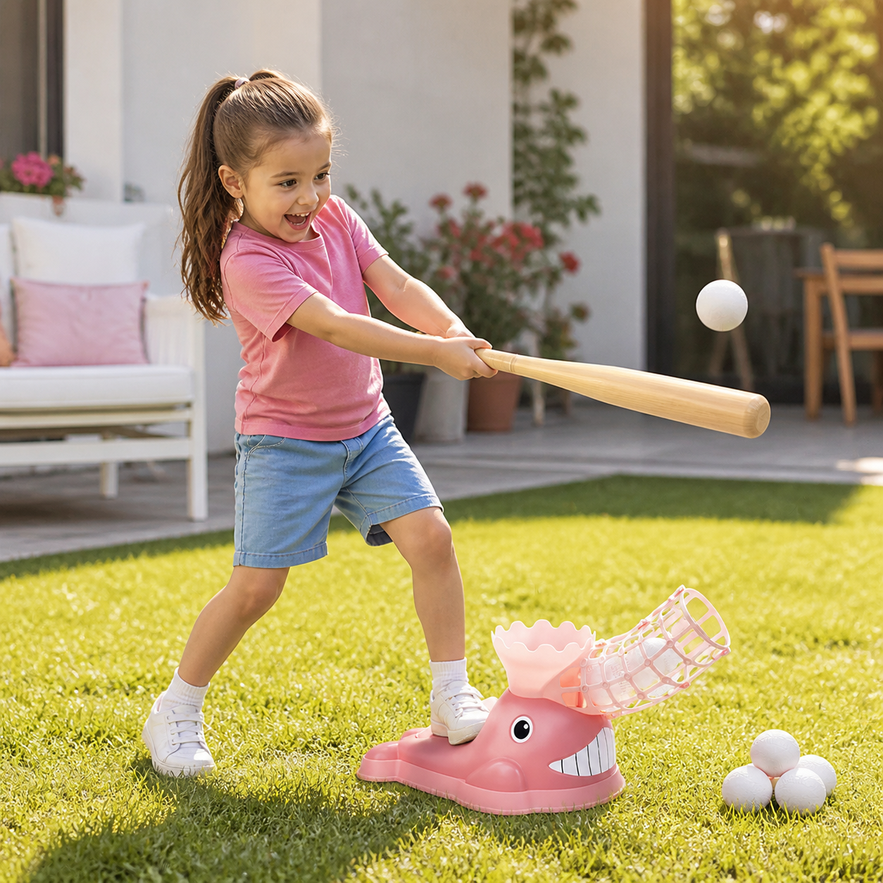 Step-On Baseball Pitching Machine with Bat & Balls for Kids