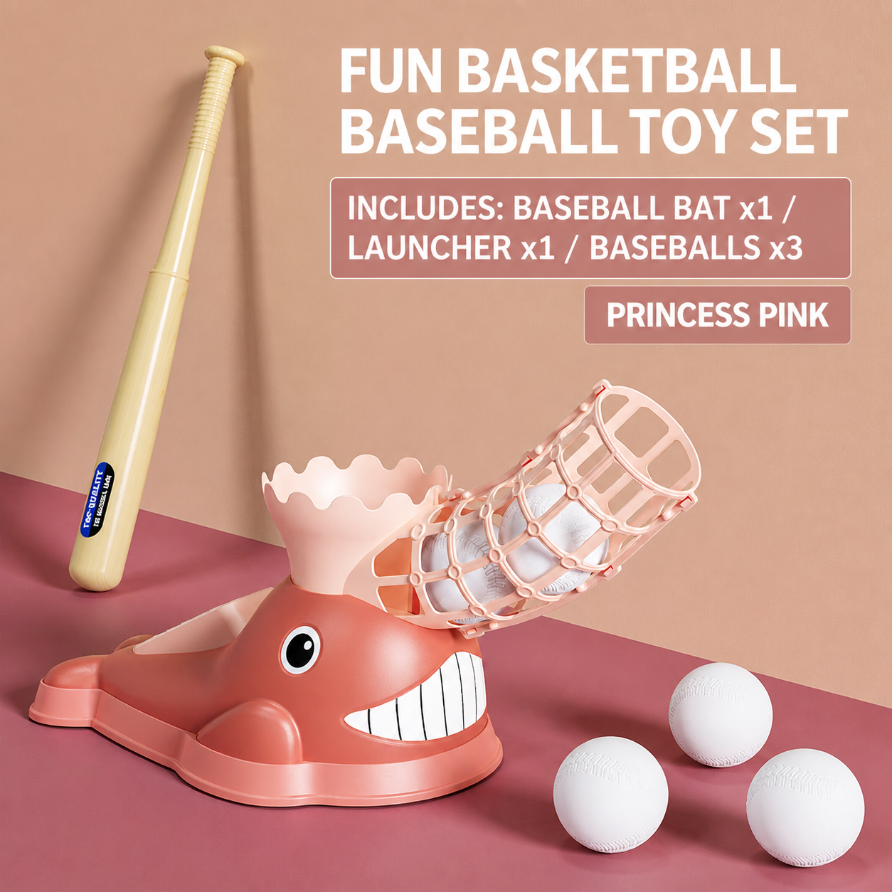 Step-On Baseball Pitching Machine with Bat & Balls for Kids