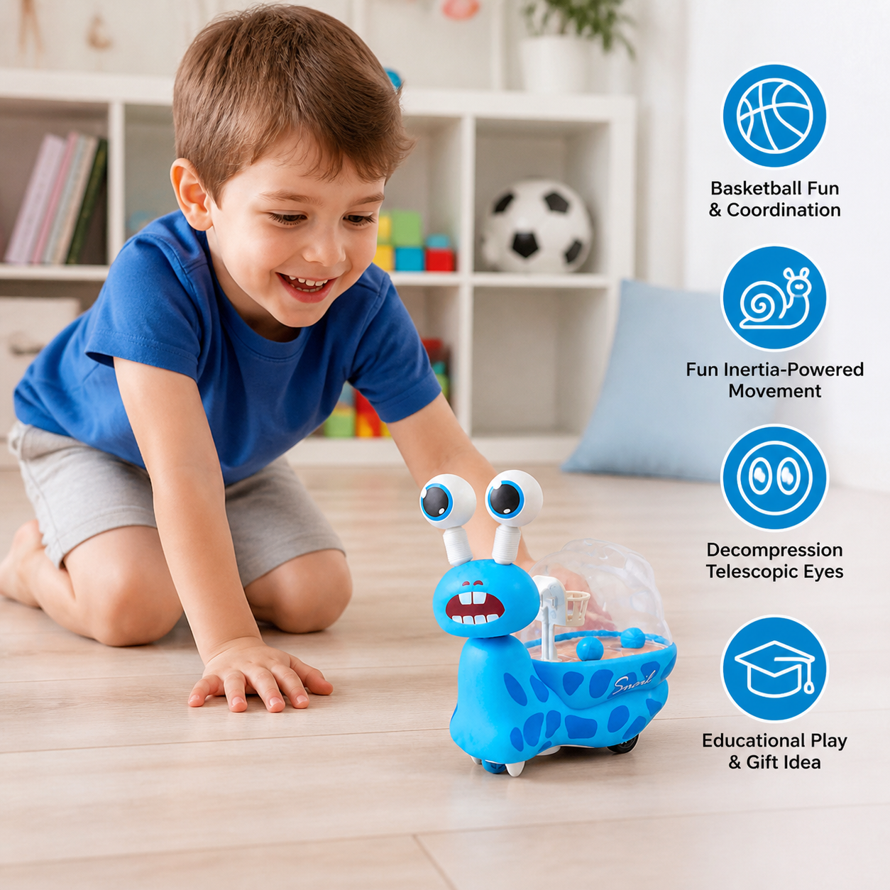 3-in-1 Moving Snail Toy with Basketball Hoop & Telescopic Eyes