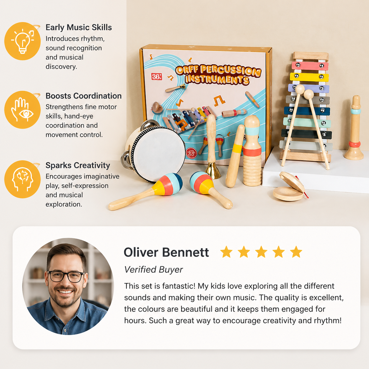 Wooden Musical Instrument Set – Montessori Percussion & Rhythm Learning Toys for Kids