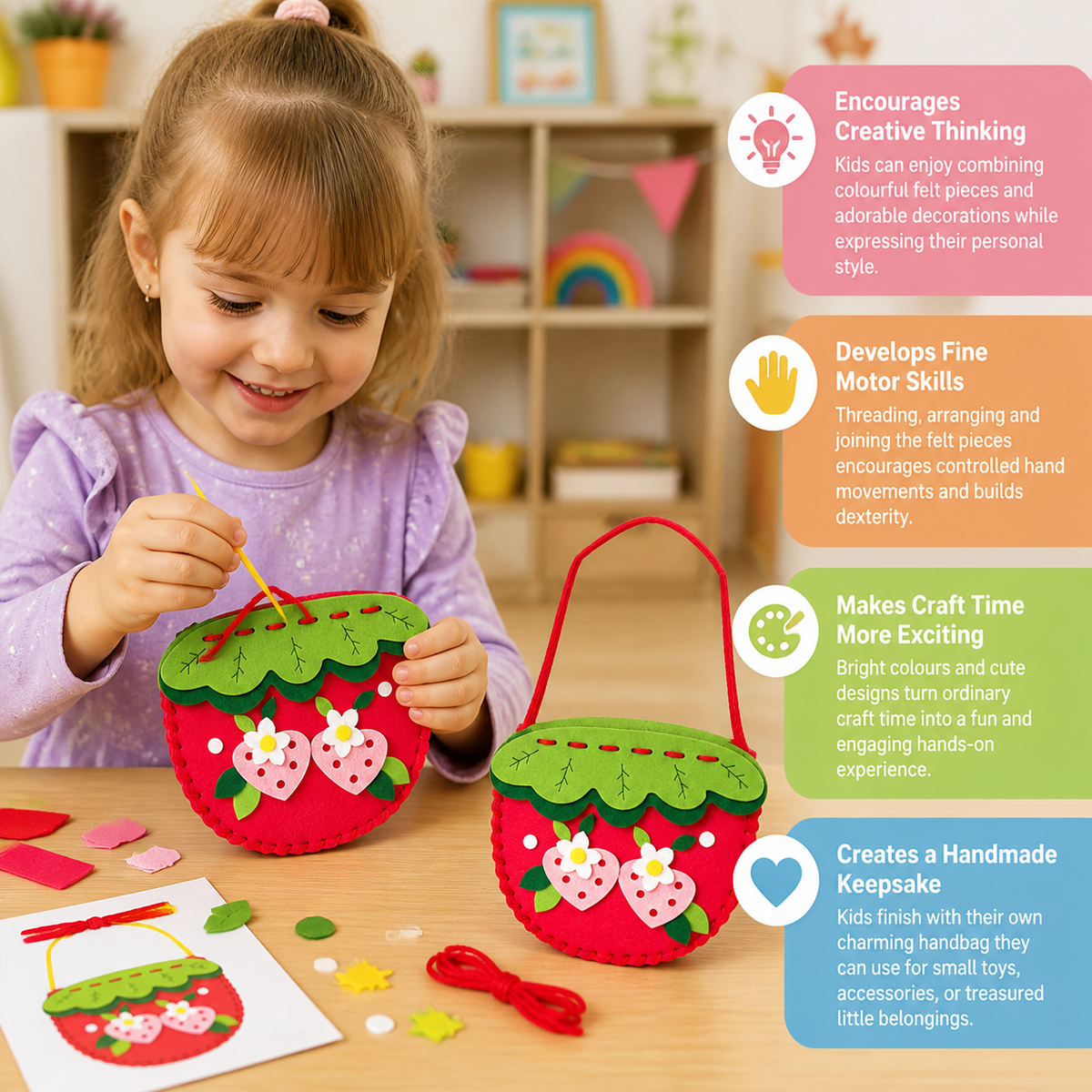 DIY Cute Felt Handbag Sewing Craft Kit for Kids
