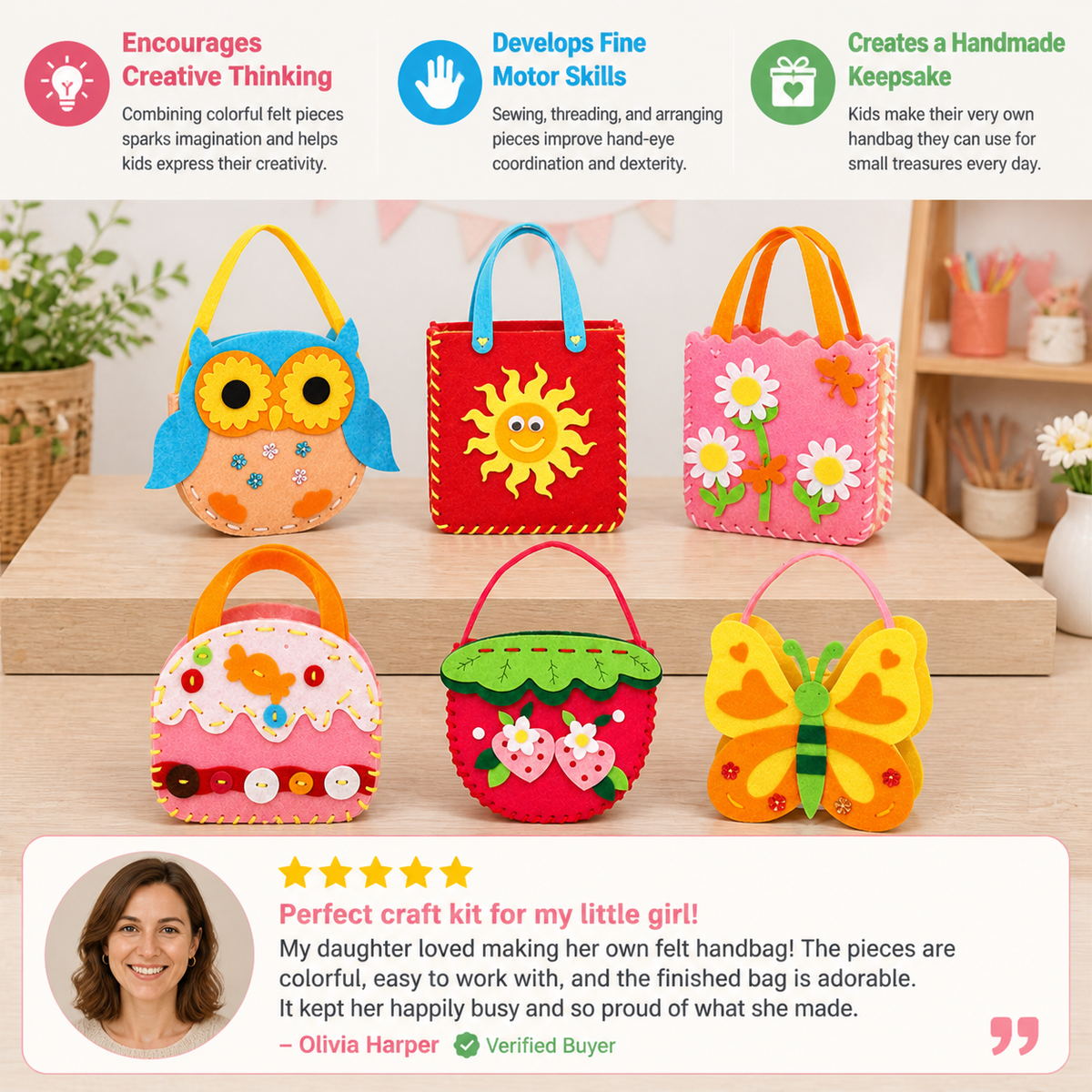 DIY Cute Felt Handbag Sewing Craft Kit for Kids