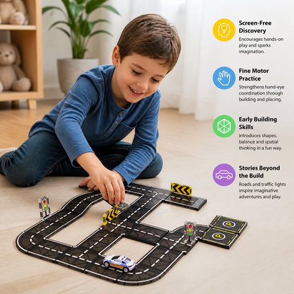 Magnetic Tiles & Building Blocks Set with Roads & Traffic Lights