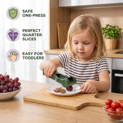 Stainless Steel Grape & Cherry Tomato Cutter – Safe One-Press Quarter Slicer for Toddlers & Kids