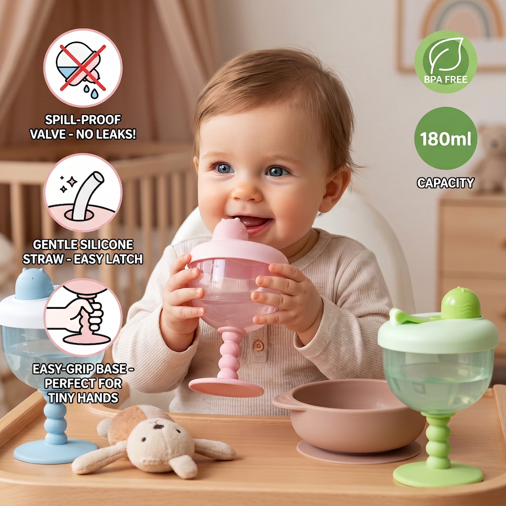 Spill-Proof Baby Straw Training Cup