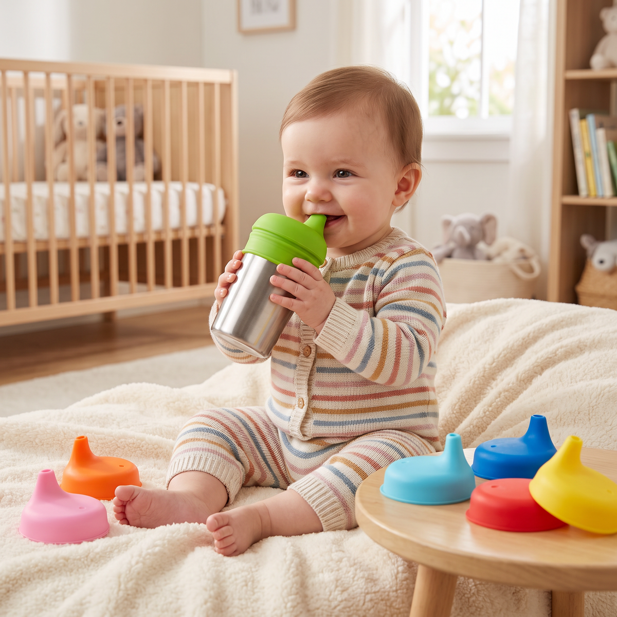 BPA-Free Spillproof Silicone Sippy Cup Lids with Straw