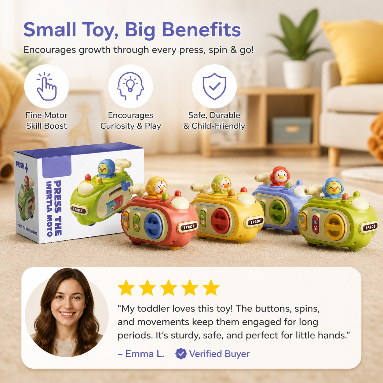 5-in-1 Press & Go Busy Car Toy for Fine Motor Skills Development