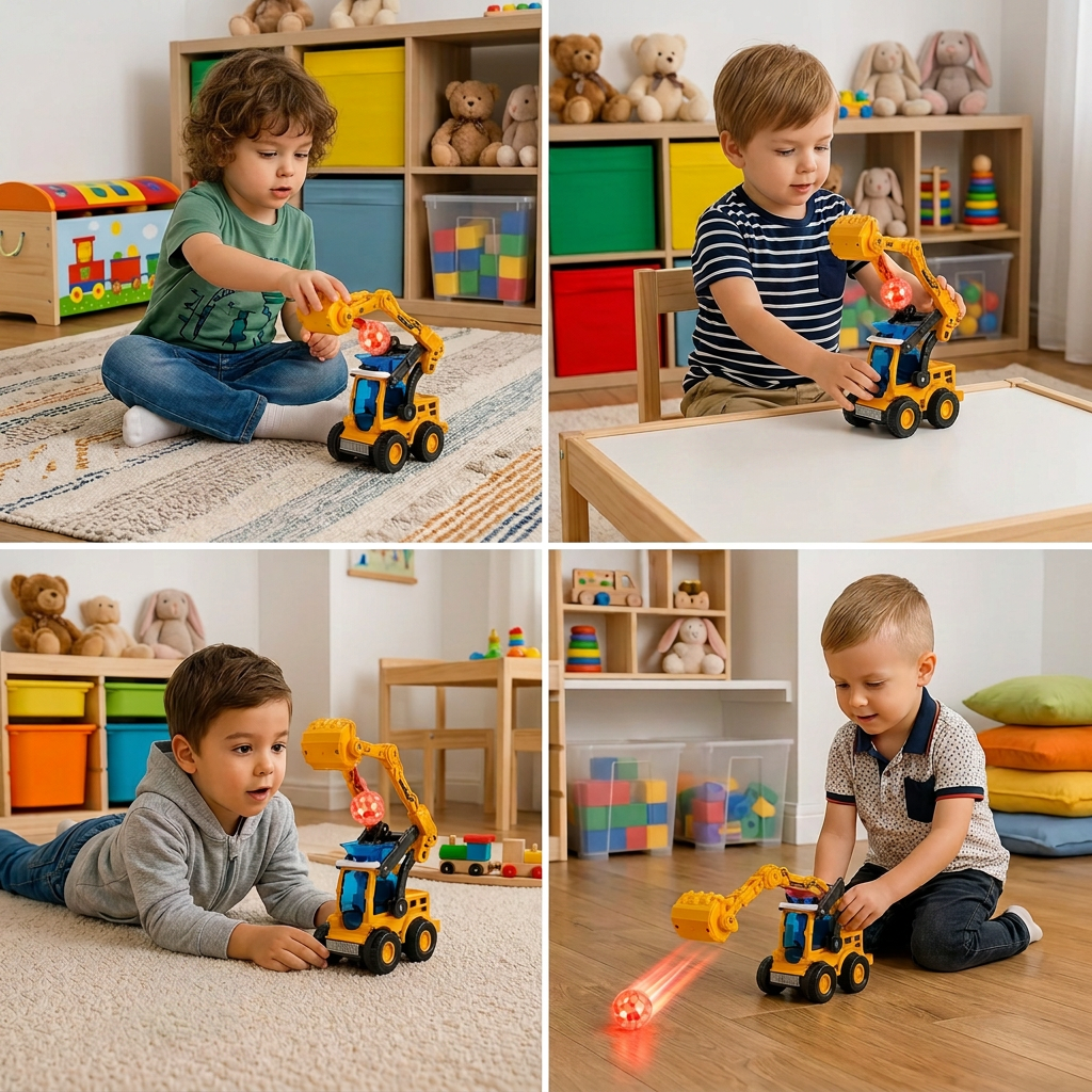 Interactive Light-Up Construction Bulldozer with Ball Launcher for Kids