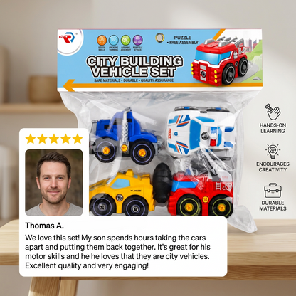 4-Piece DIY Take-Apart City Vehicle Set with Toy Drill