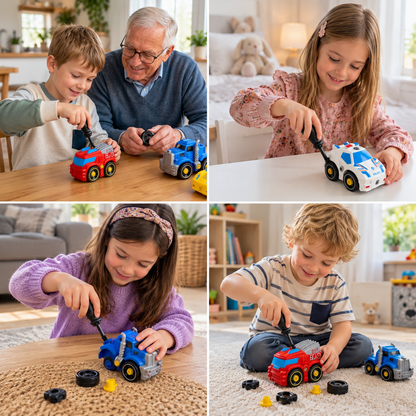 4-Piece DIY Take-Apart City Vehicle Set with Toy Drill