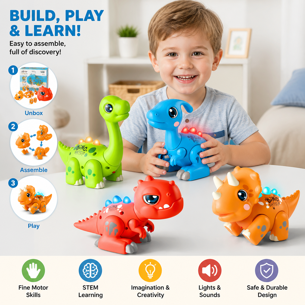 Easy-Assembly STEM Learning Dinosaur Toy with Lights & Sounds