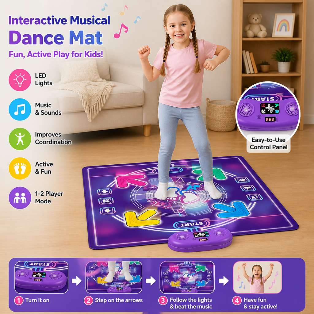 Interactive Musical Dance Mat with LED Lights for Kids