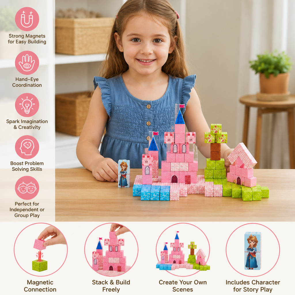 Montessori Princess Dream Castle Magnetic Building Cubes Set