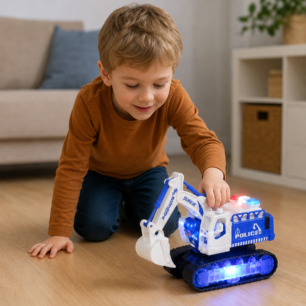 Electric Transforming Robot Excavator Toy with Lights & Sounds