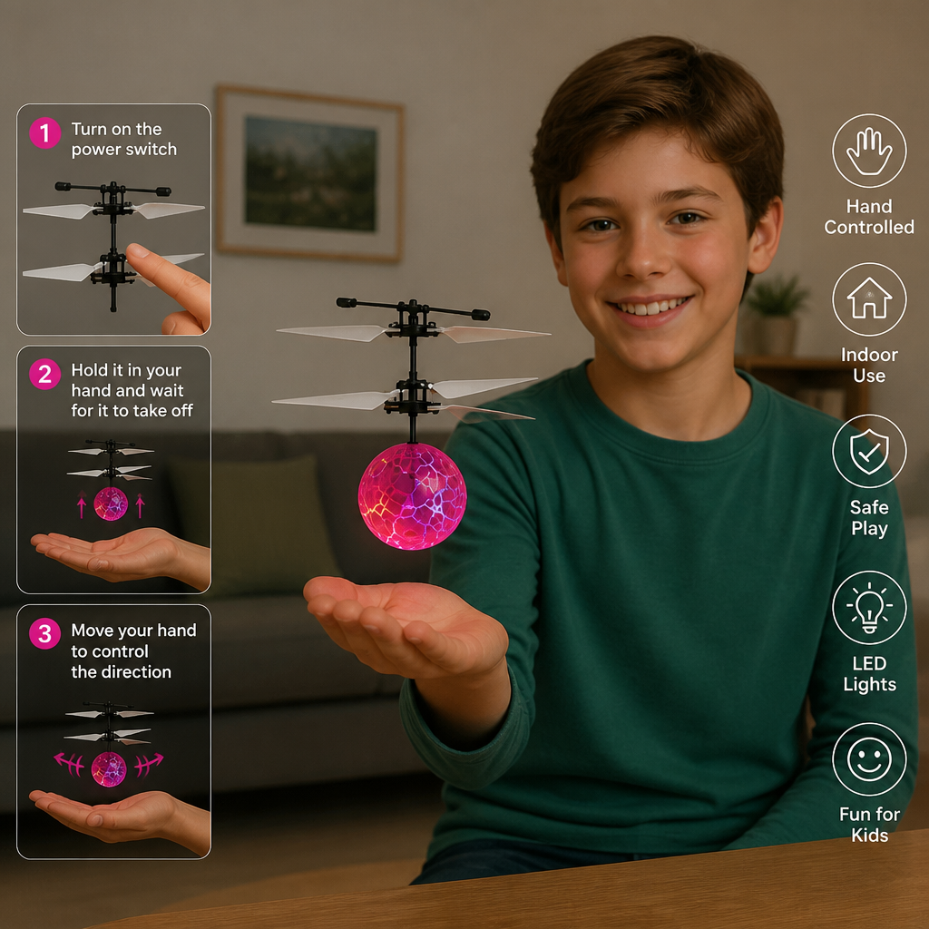 Hand-Controlled Flying LED Ball Drone for Kids