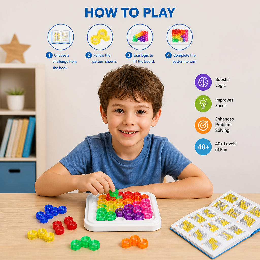Rainbow Bead Puzzle Board – Logic & Problem-Solving Game