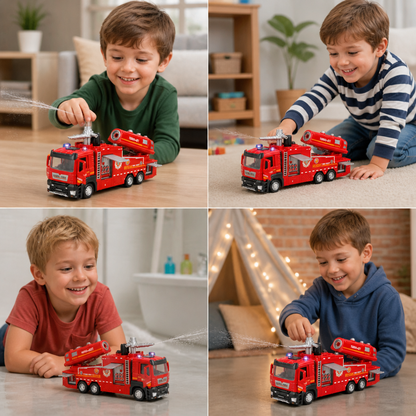 Pull-Back Fire Truck Toy with Water Spray, Lights & Sounds