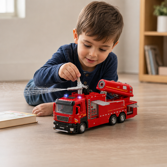 Pull-Back Fire Truck Toy with Water Spray, Lights & Sounds