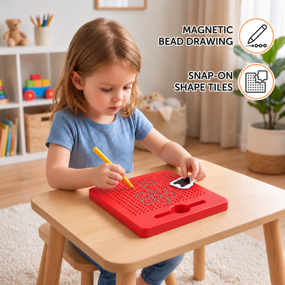 2-in-1 Magnetic Writing & Drawing Board with Snap-On Shape Tiles for Kids