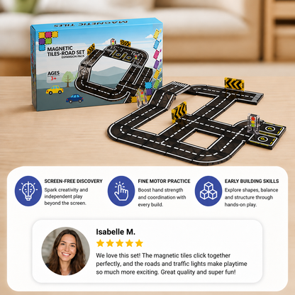 Magnetic Tiles & Building Blocks Set with Roads & Traffic Lights