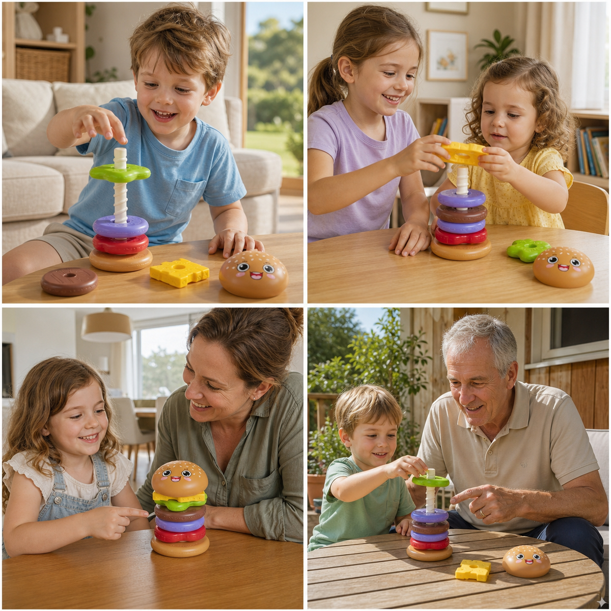 Interactive Rotating Burger Stacking Puzzle