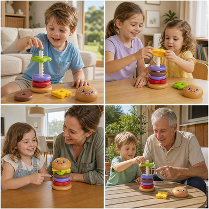 Interactive Rotating Burger Stacking Puzzle