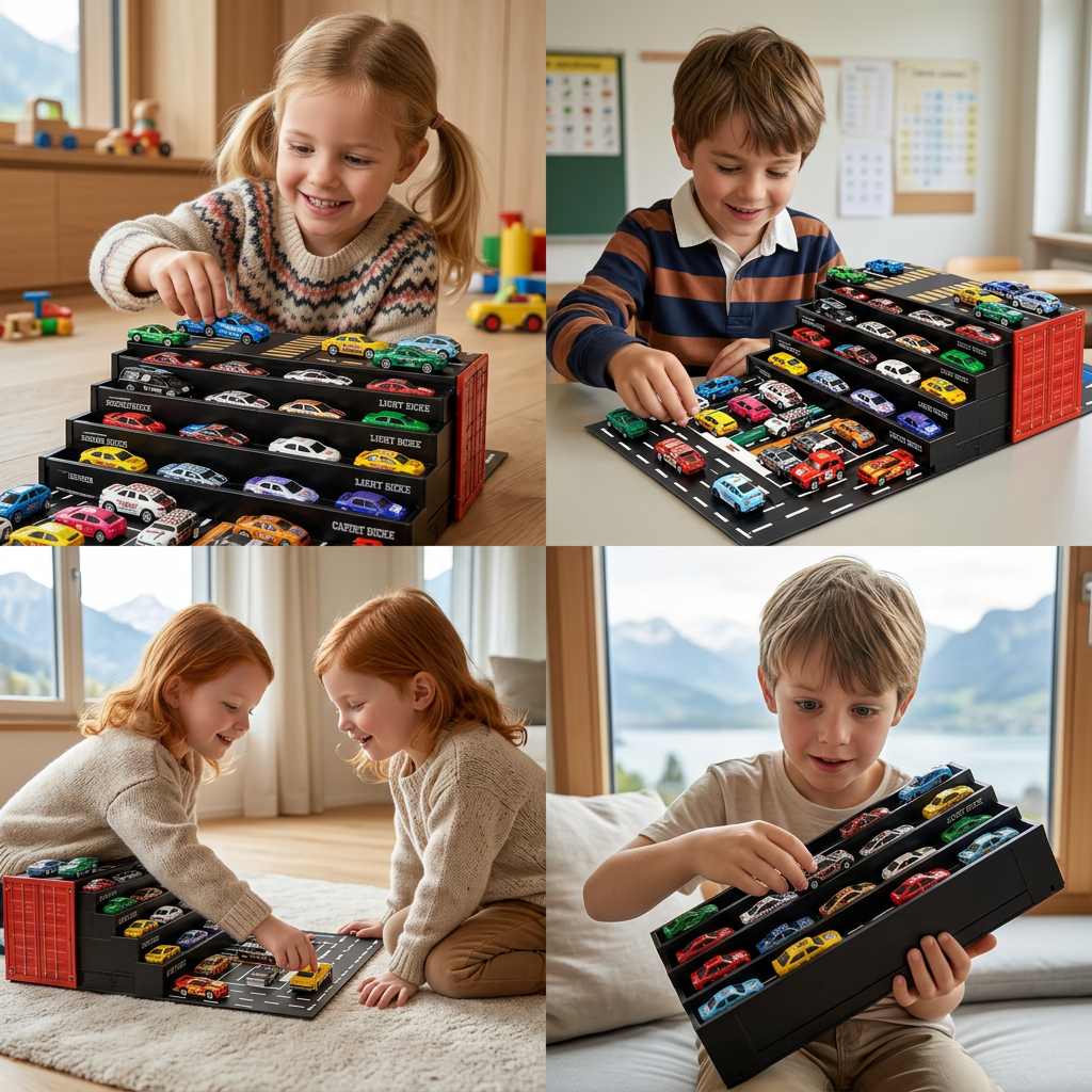 48-Piece Mini Die-Cast Pull-Back Car Set with Storage Container Box