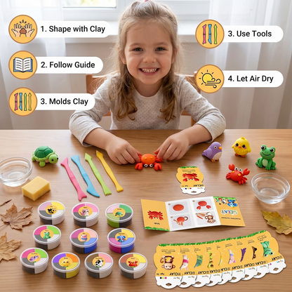 12-Piece Air Dry Clay Animal Craft Kit for Kids