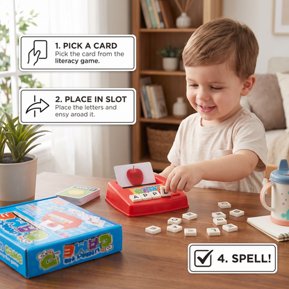 Interactive Spelling & Word Matching Game – Preschool Literacy Learning Toy with Picture Cards & Letter Tiles