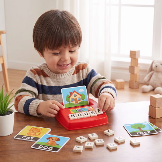 Interactive Spelling & Word Matching Game – Preschool Literacy Learning Toy with Picture Cards & Letter Tiles