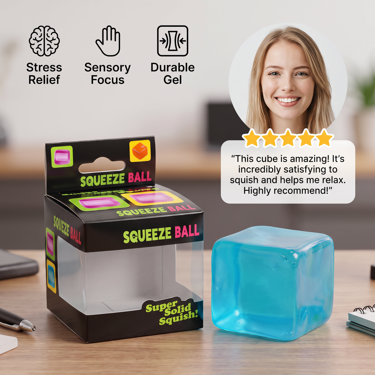 Cube Squishy Stress Ball – Soft Gel Sensory Fidget Toy
