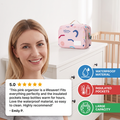 3in1 Stroller Organizer Bag – Waterproof Diaper Caddy with Insulated Pockets
