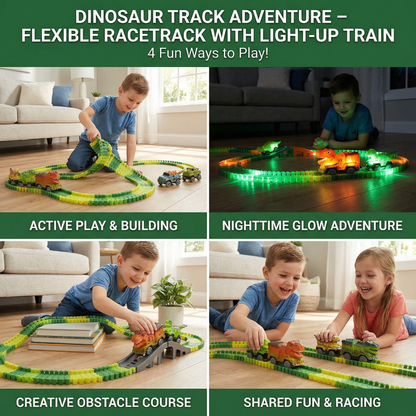 Dinosaur Track Adventure – Flexible racetrack with light-up train