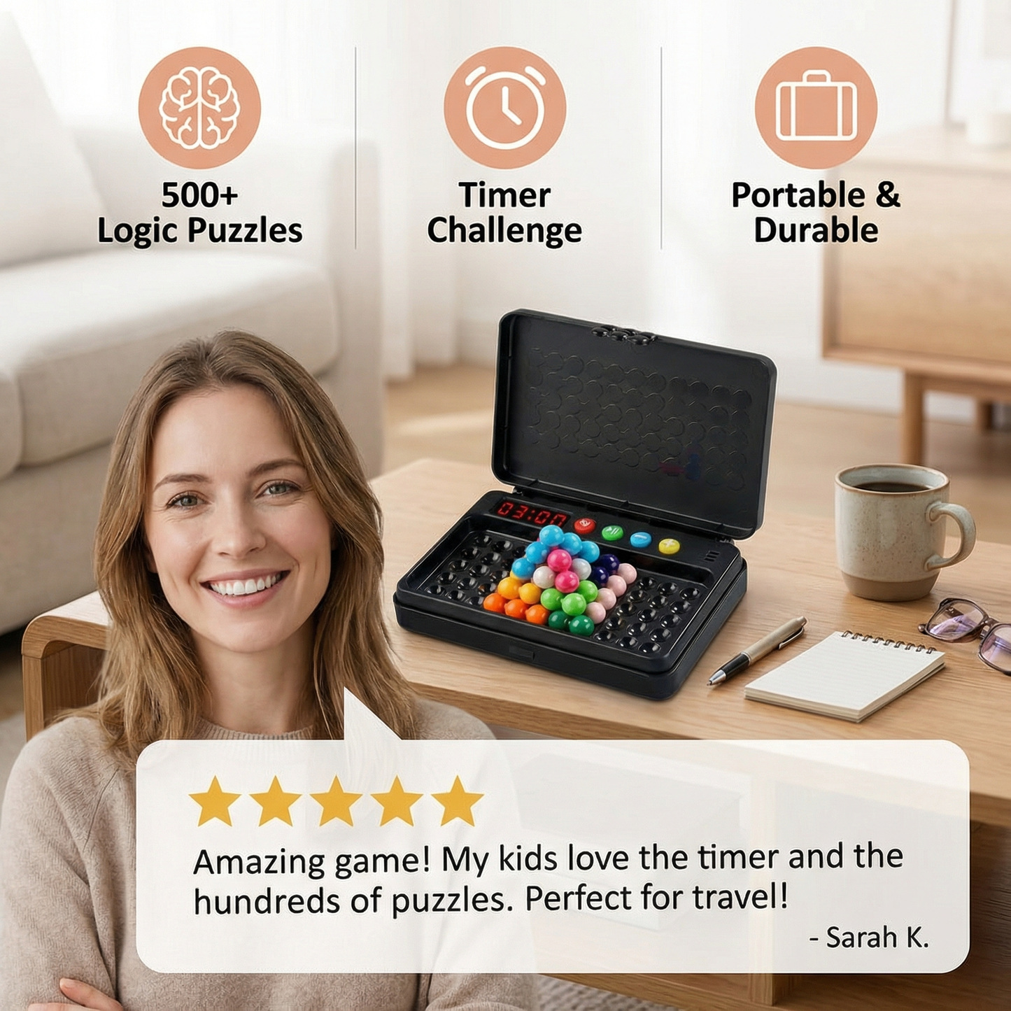 Smart Kids Brain Game – 500 Logic Puzzles with Timer