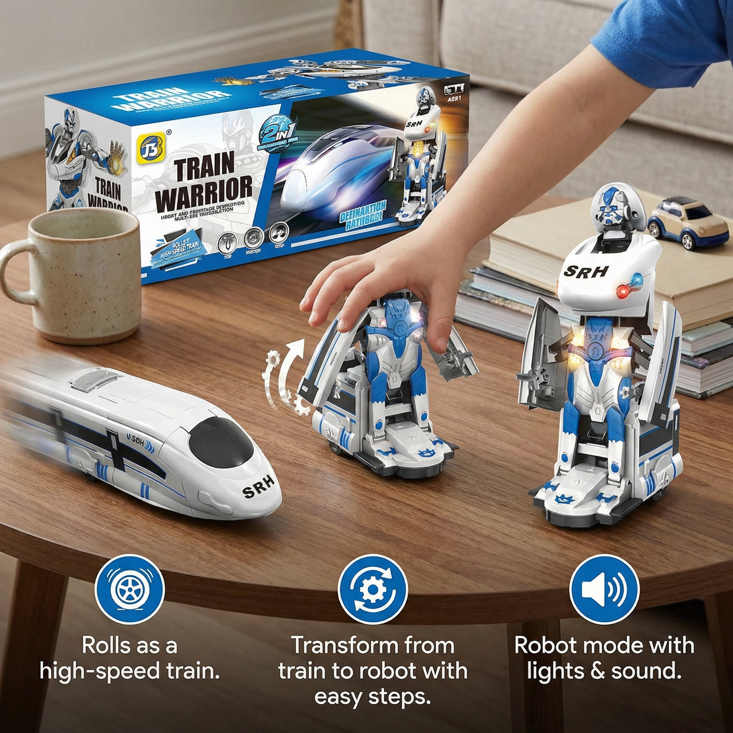 Transforming robot train toy