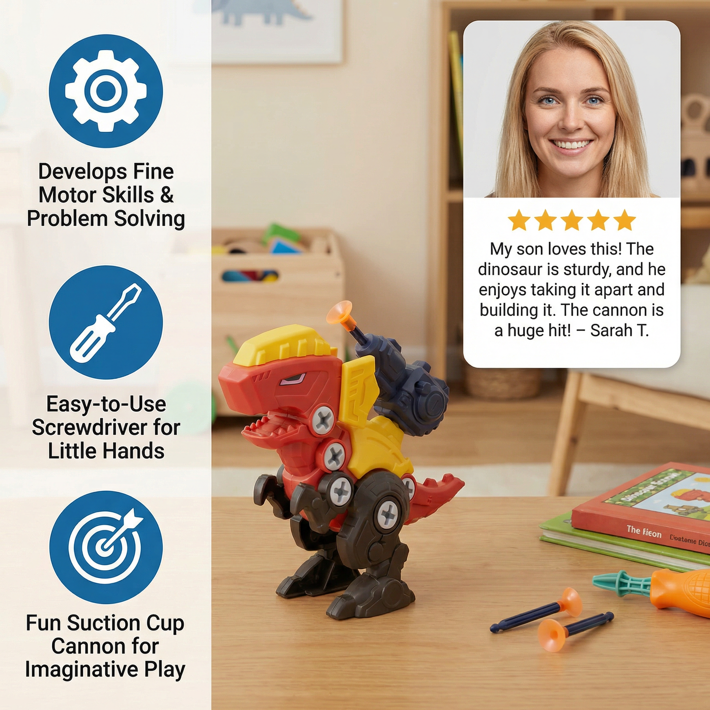 Dinosaur Screw Set with Suction Cup Cannon
